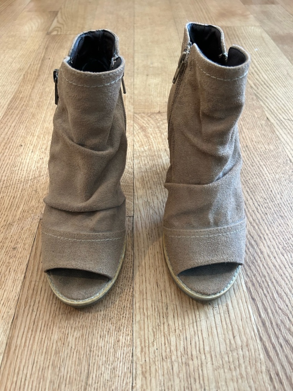 White Mountain Taupe Suede Open-Toe Ankle Booties
